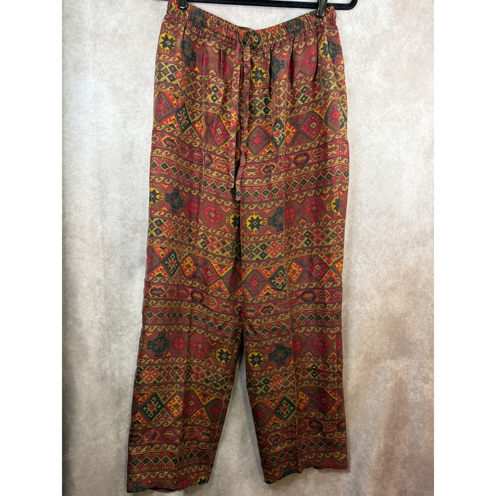 VTG Addiction 100% Silk Pants Mens Medium Multicolor Geometric Tribal Print